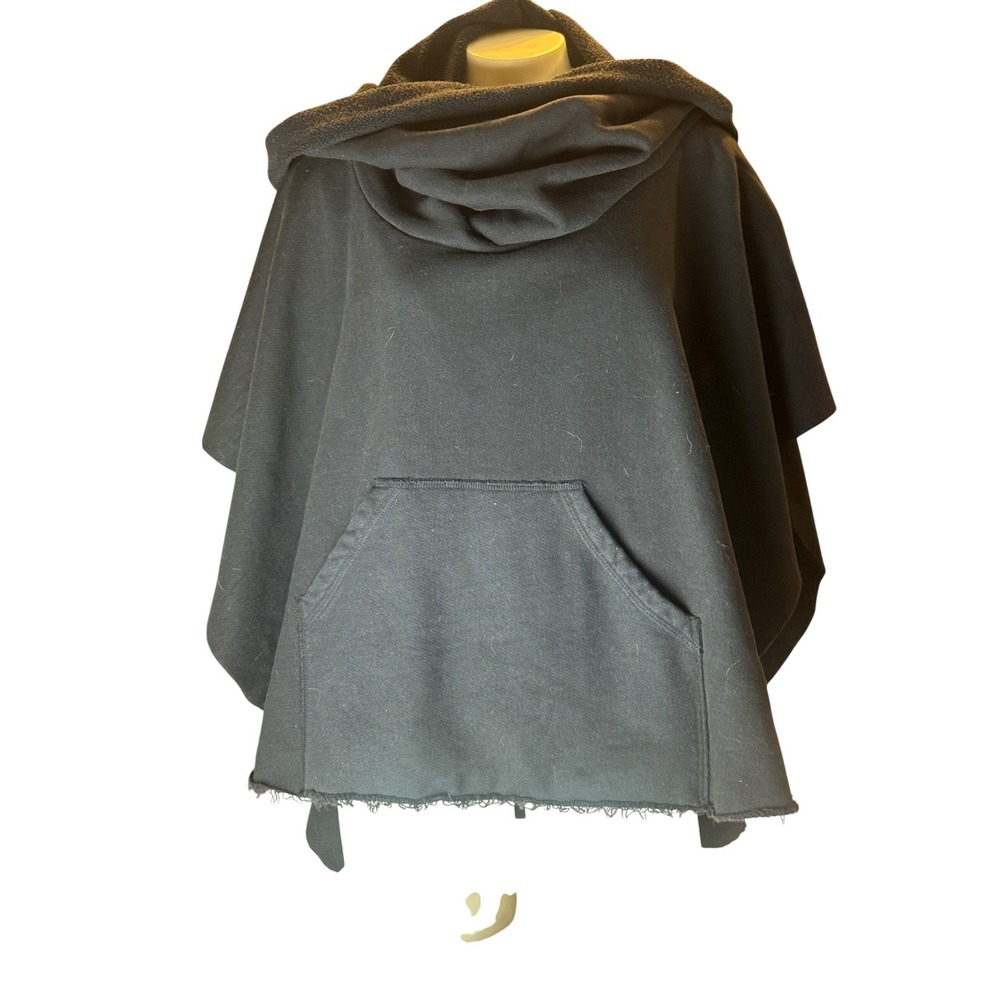 OAK Black Oversized Hooded Poncho Cape Raw Hem Avant Garde Streetwear